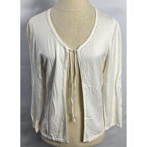 lamberto losani Italy Women Open Knit Embellish Cardigan Size I 42 Ivory